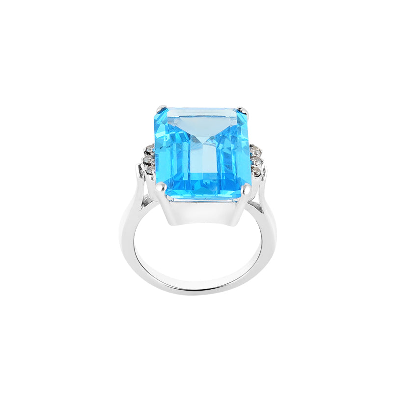 Blue Topaz & Diamond Ring in Sterling Silver