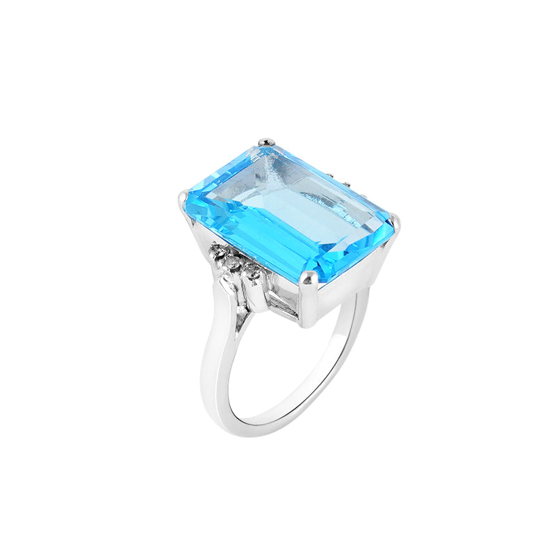 Blue Topaz & Diamond Ring in Sterling Silver