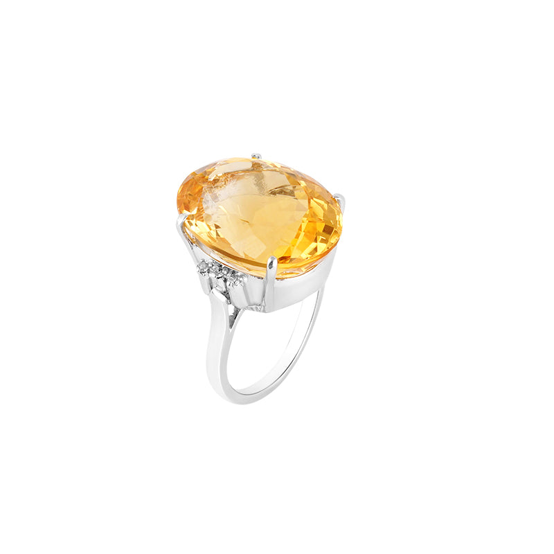 Golden Topaz & Diamond Ring in Sterling Silver