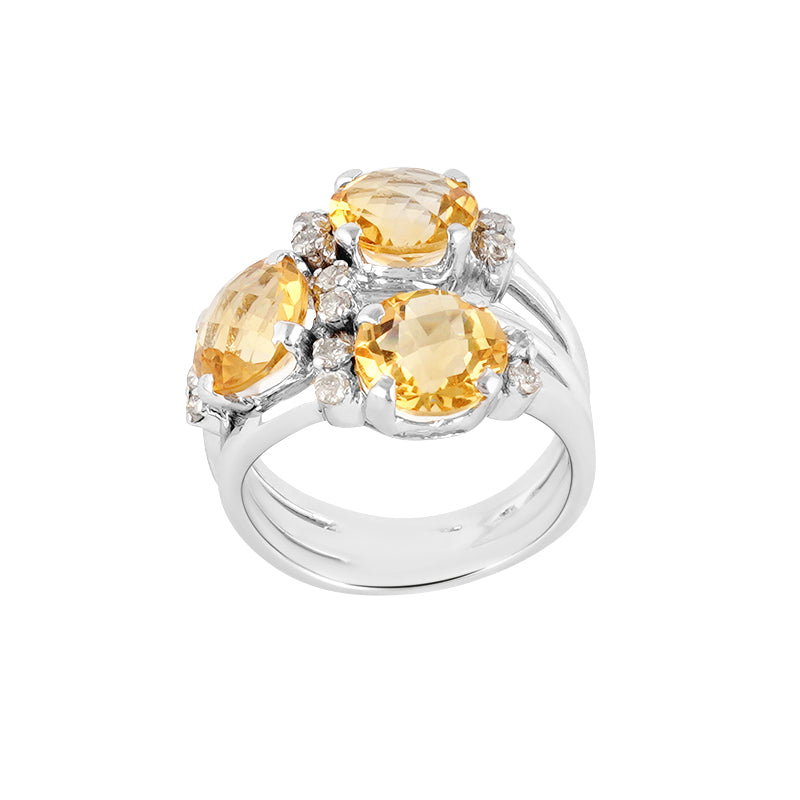 Golden Topaz & Diamond Ring in Sterling Silver