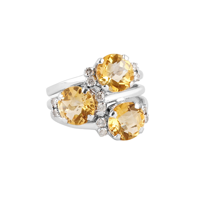 Golden Topaz & Diamond Ring in Sterling Silver