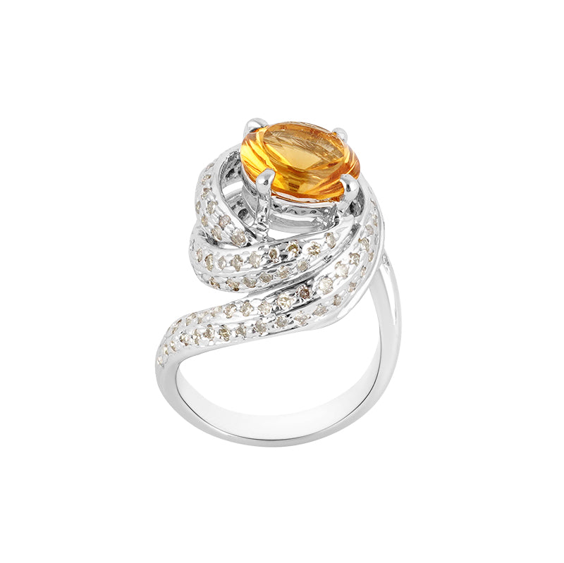 Golden Topaz & Diamond Ring in Sterling Silver