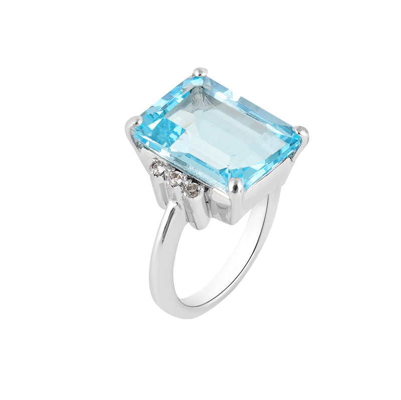 Blue Topaz & Diamond Ring in Sterling Silver