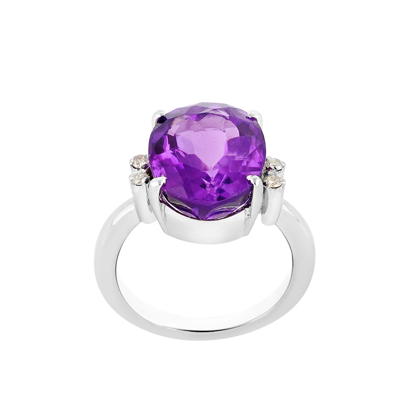 Amethyst & Diamond Ring in Sterling Silver