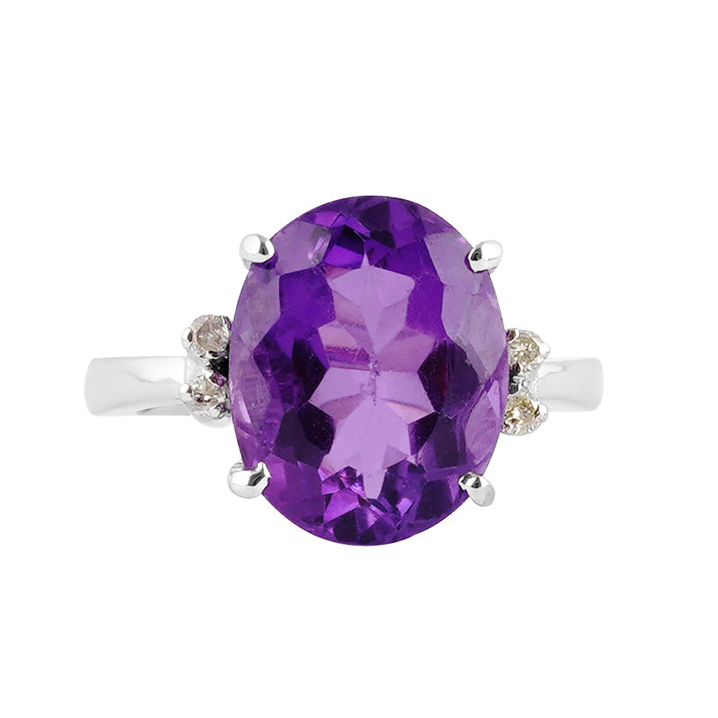 Amethyst & Diamond Ring in Sterling Silver