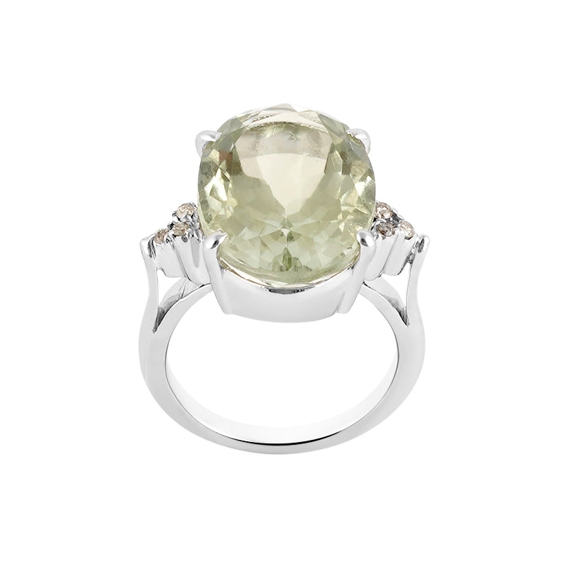 Green Amethyst & Diamond Ring in Sterling Silver