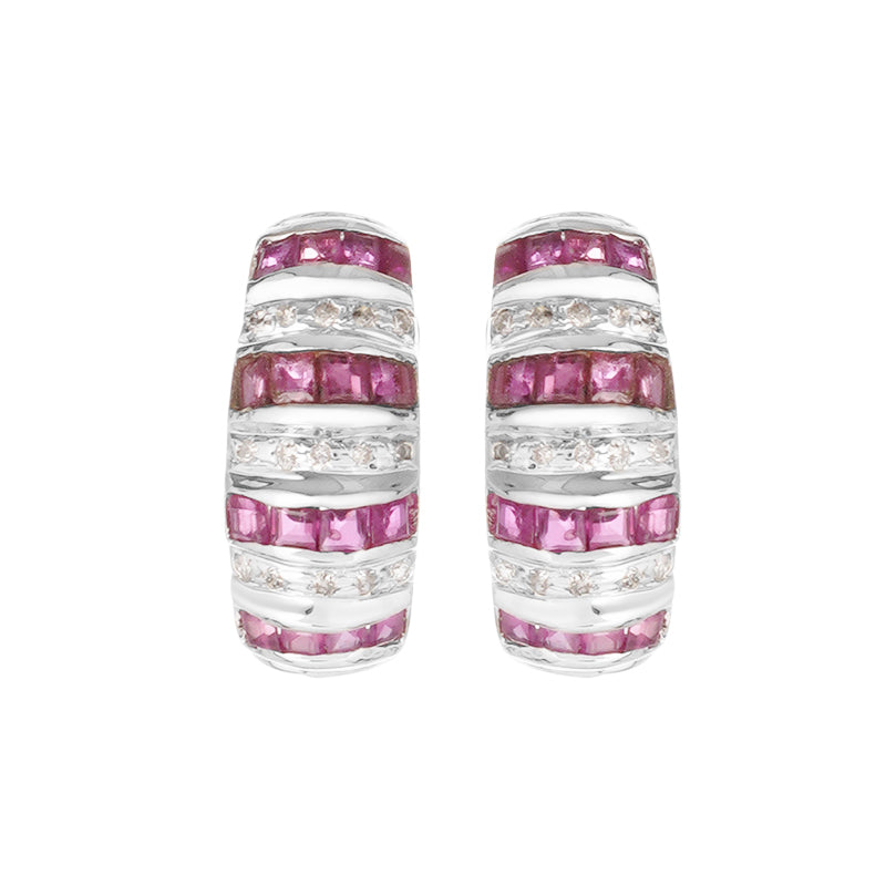 Sterling Silver Ruby & Diamond Stud