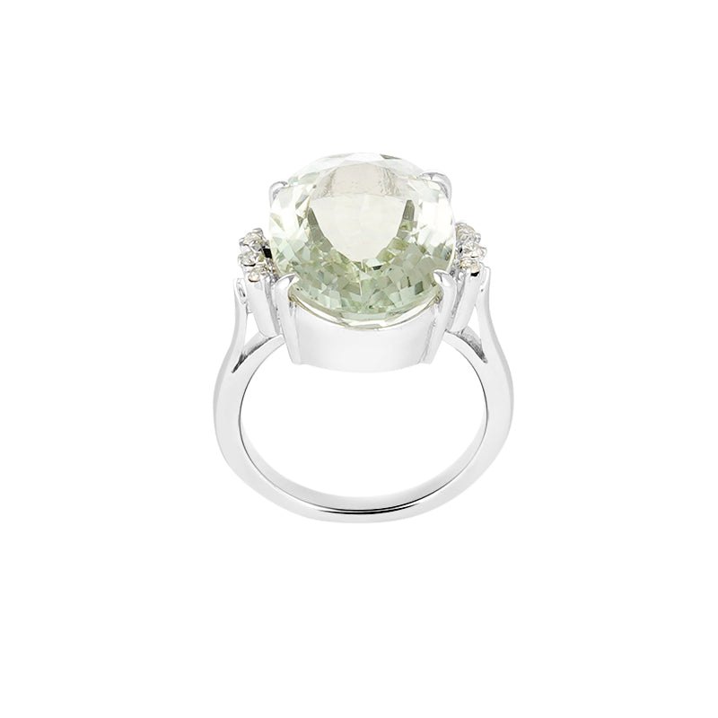 Green Amethyst & Diamond Ring in Sterling Silver