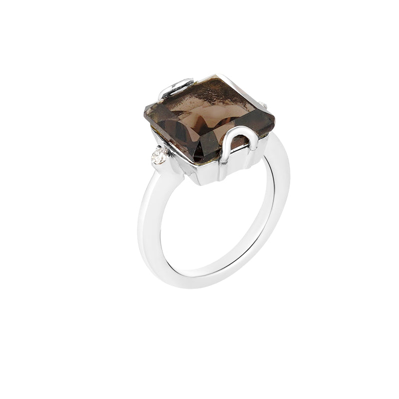 Smokey Topaz & Diamond Ring in Sterling Silver