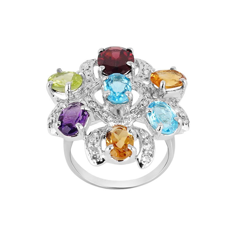 Multi Stone & Zircon Ring in Sterling Silver