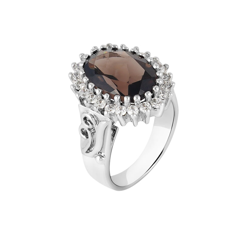 Smokey Topaz & Zircon Ring in Sterling Silver