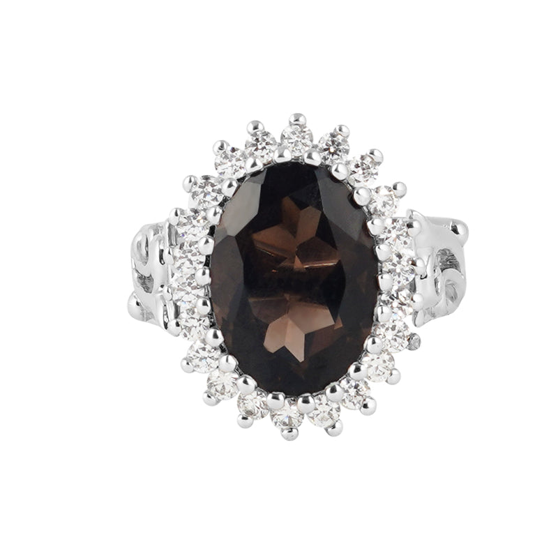 Smokey Topaz & Zircon Ring in Sterling Silver