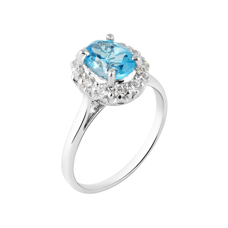 Blue Topaz & Zircon Ring in Sterling Silver