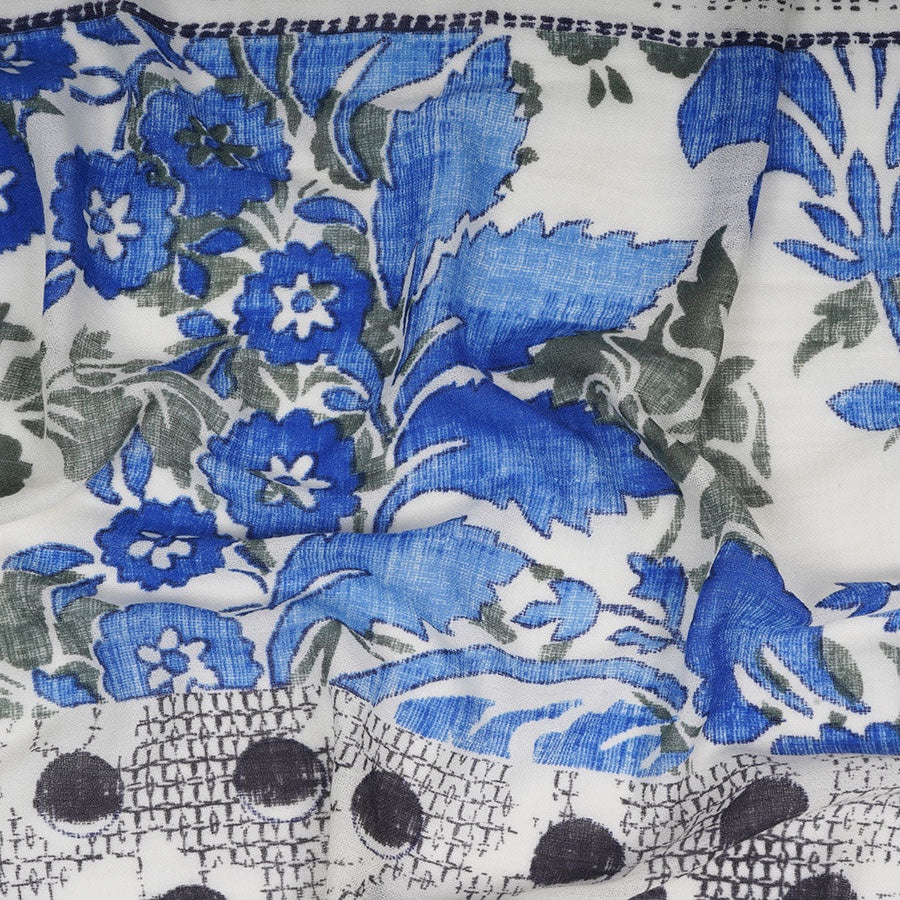 Off white & Blue Fading flowers all over a Shahbano Stole