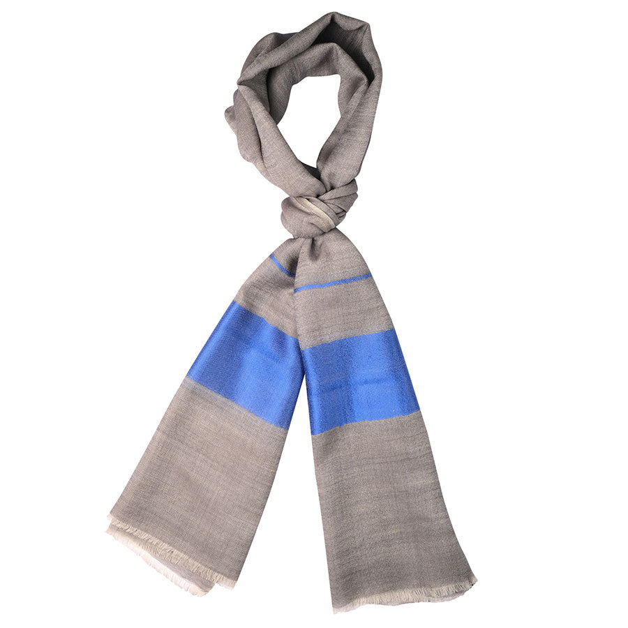 Slate Cashmere stole in Cobalt Blue Silk Border