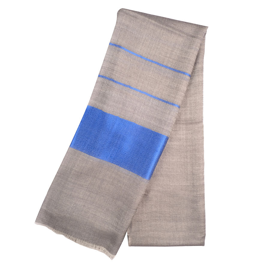 Slate Cashmere stole in Cobalt Blue Silk Border