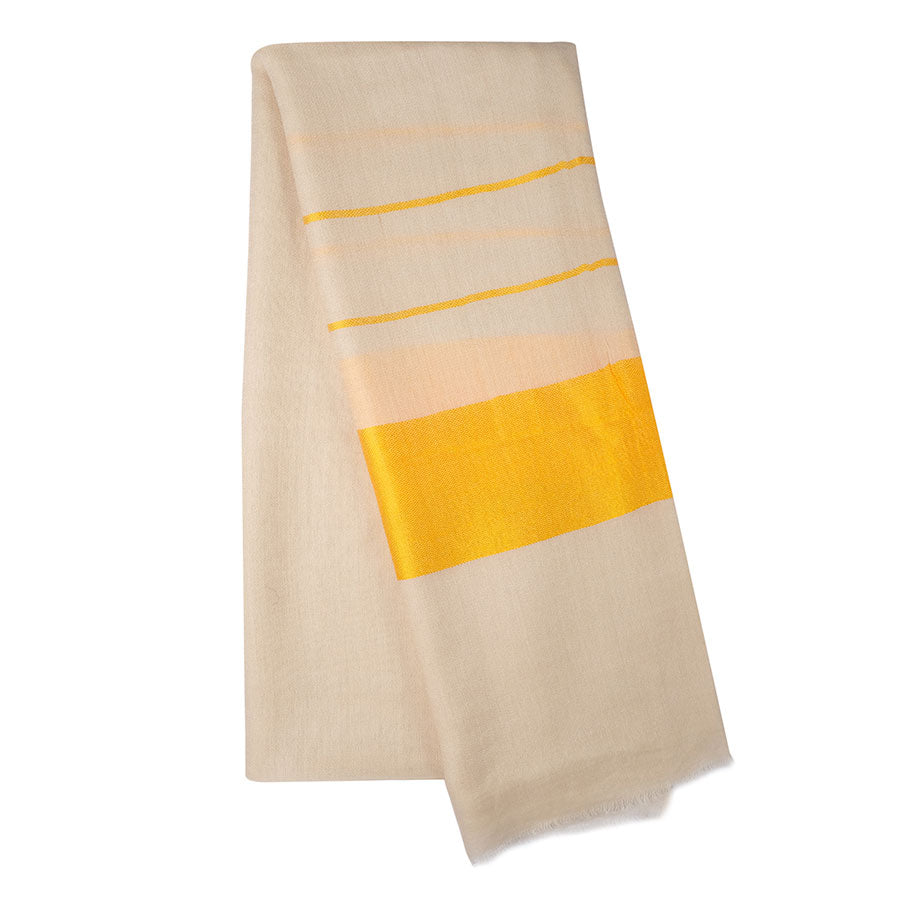 Cream Cashmere stole in Yellow Silk Border