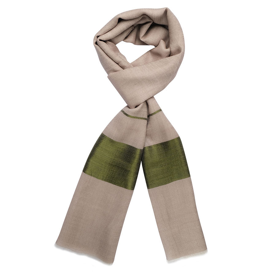 Cream Cashmere stole in Sage Silk Border