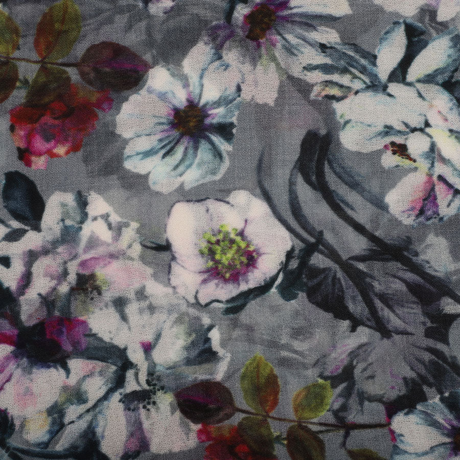 Marine Gray Summer Flowers Shahbano Stole