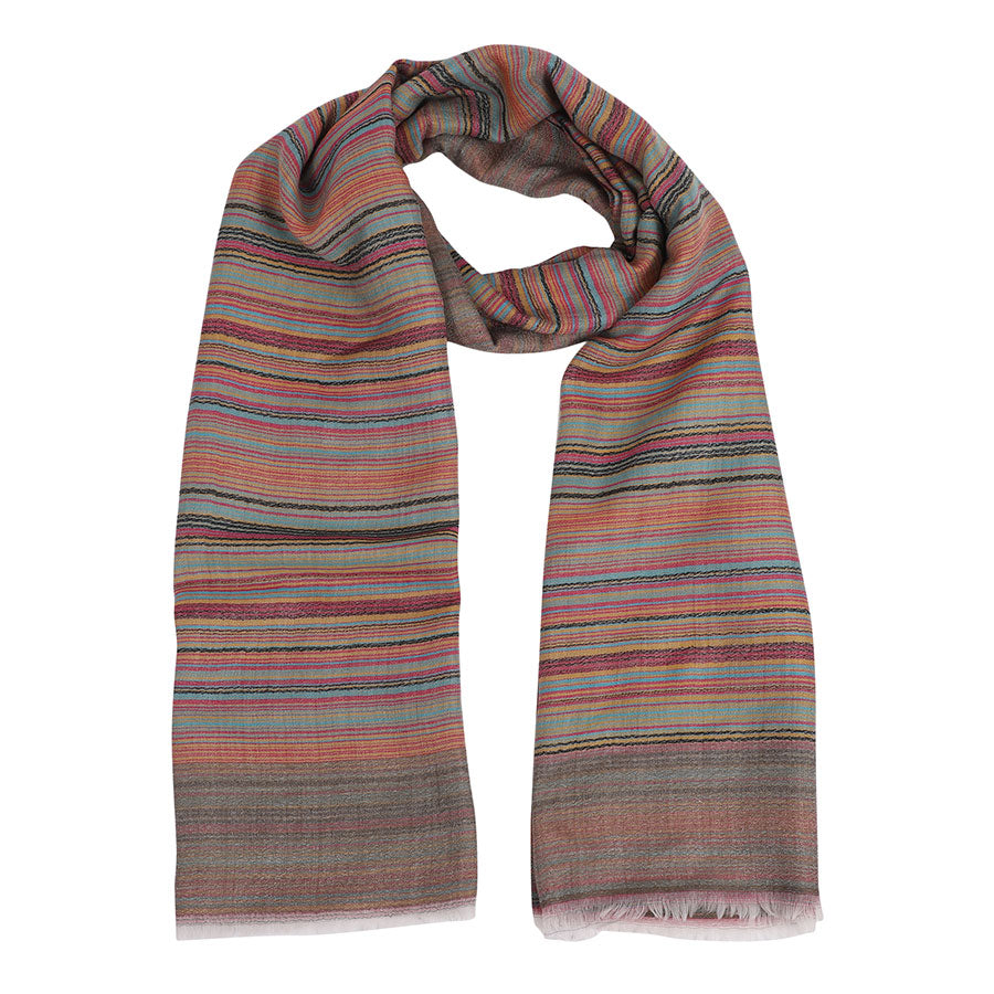 Purple Reversible Cashmere Stole with Multicolor Striped border