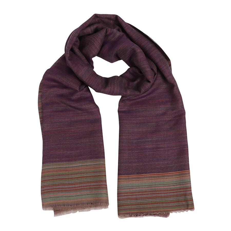 Purple Reversible Cashmere Stole and Multicolor Stripes