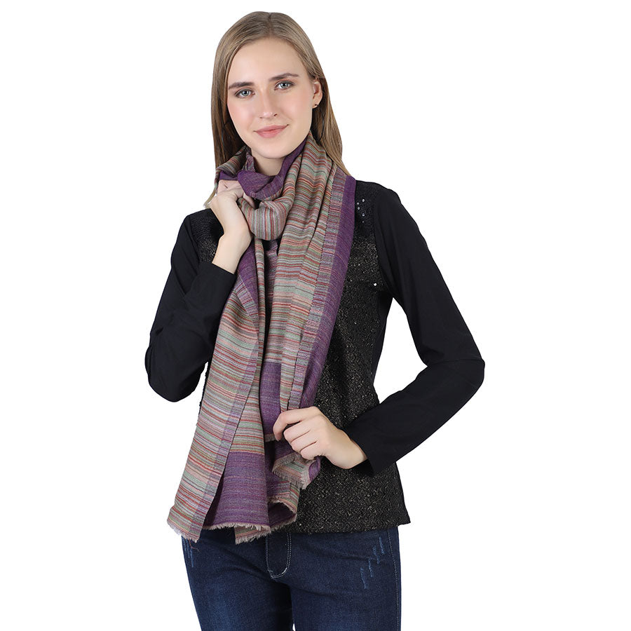 Purple Reversible Cashmere Stole and Multicolor Stripes