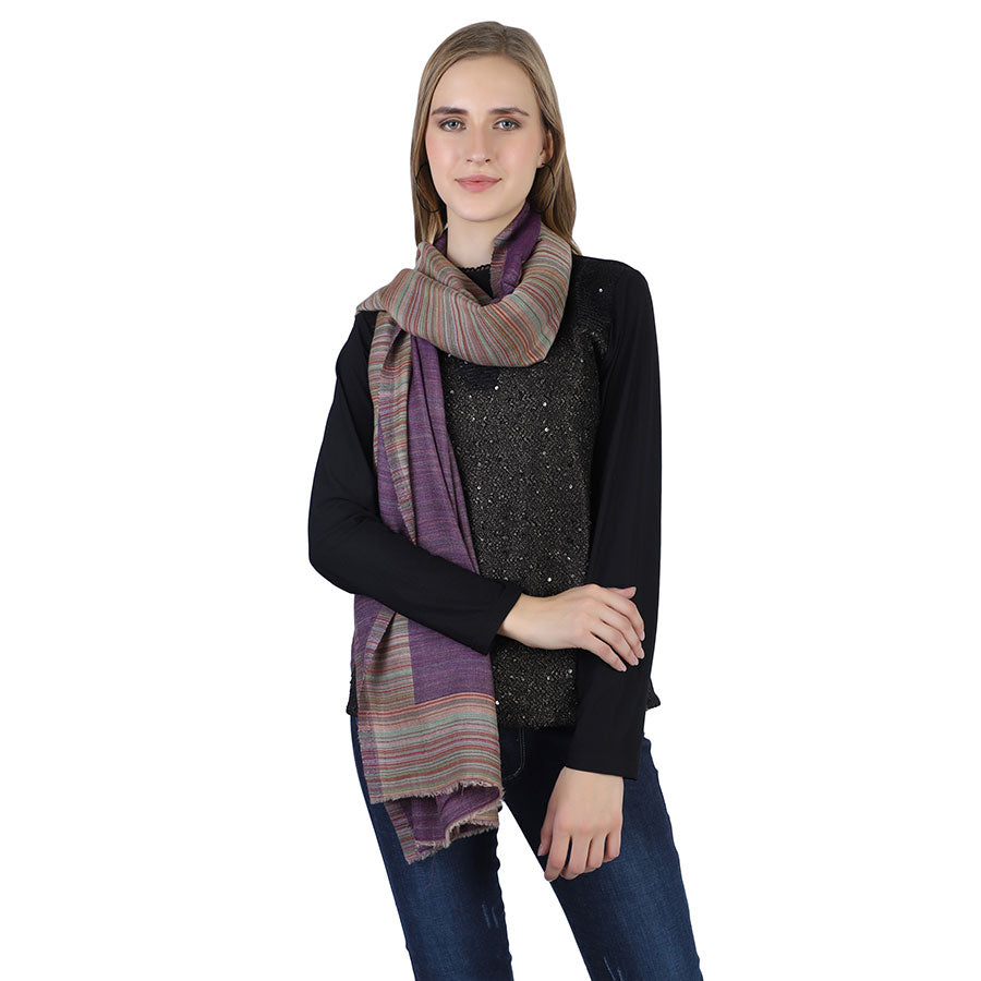 Purple Reversible Cashmere Stole and Multicolor Stripes