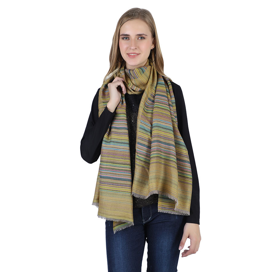 Ocre Reversible Cashmere Stole and Multicolor Stripes