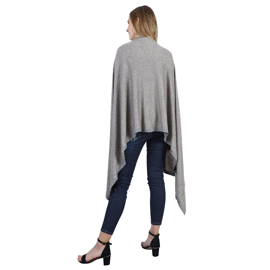 Knitted Light Toupe Heather stole in Light Grey Border