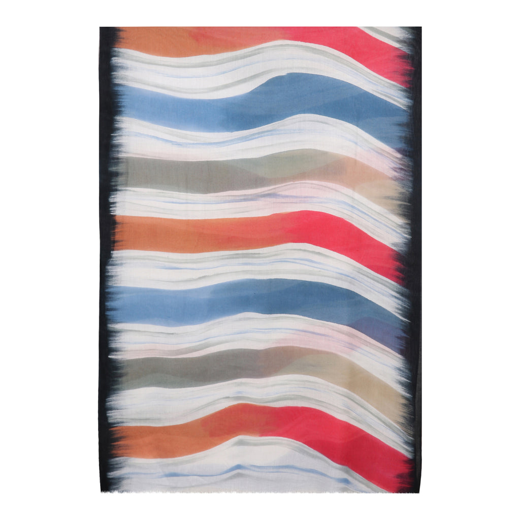 Bamboo Silk Brush Painted Stole -Cabana Stripes