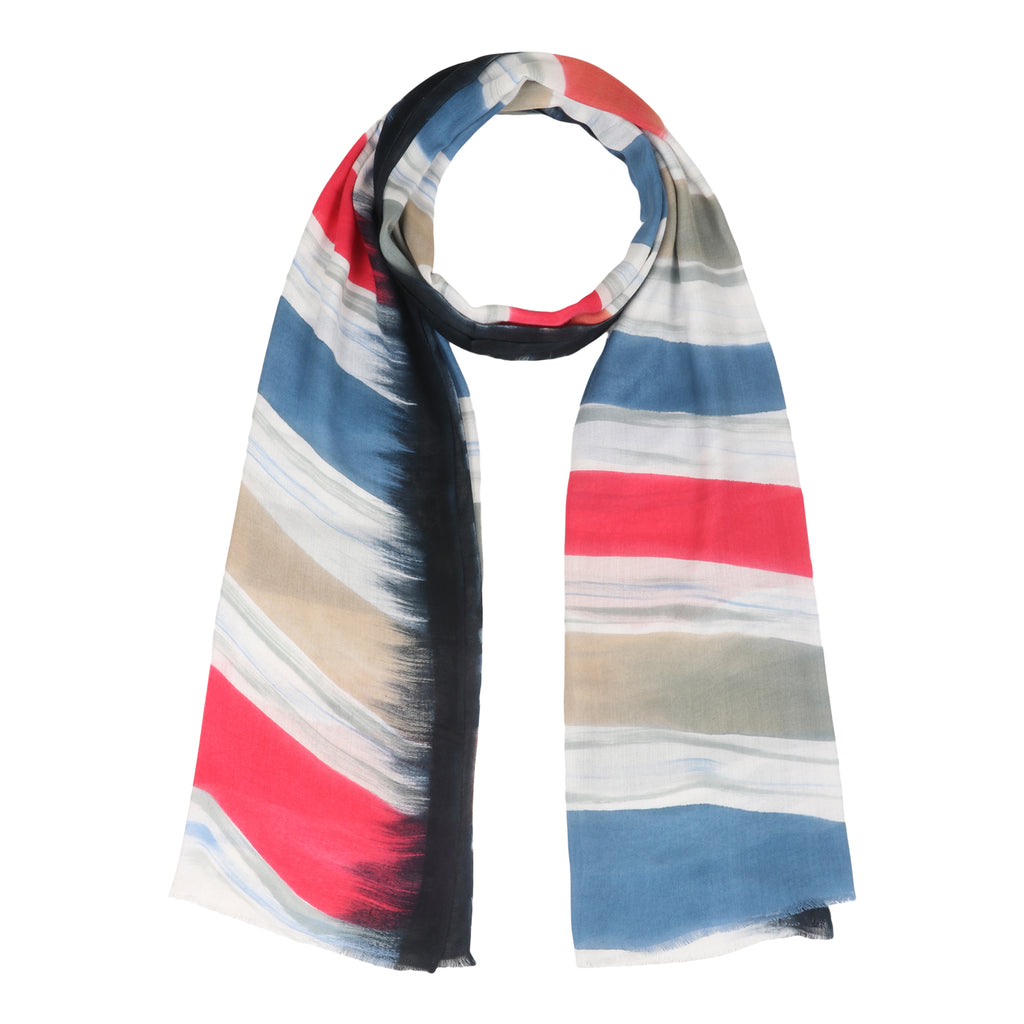 Bamboo Silk Brush Painted Stole -Cabana Stripes