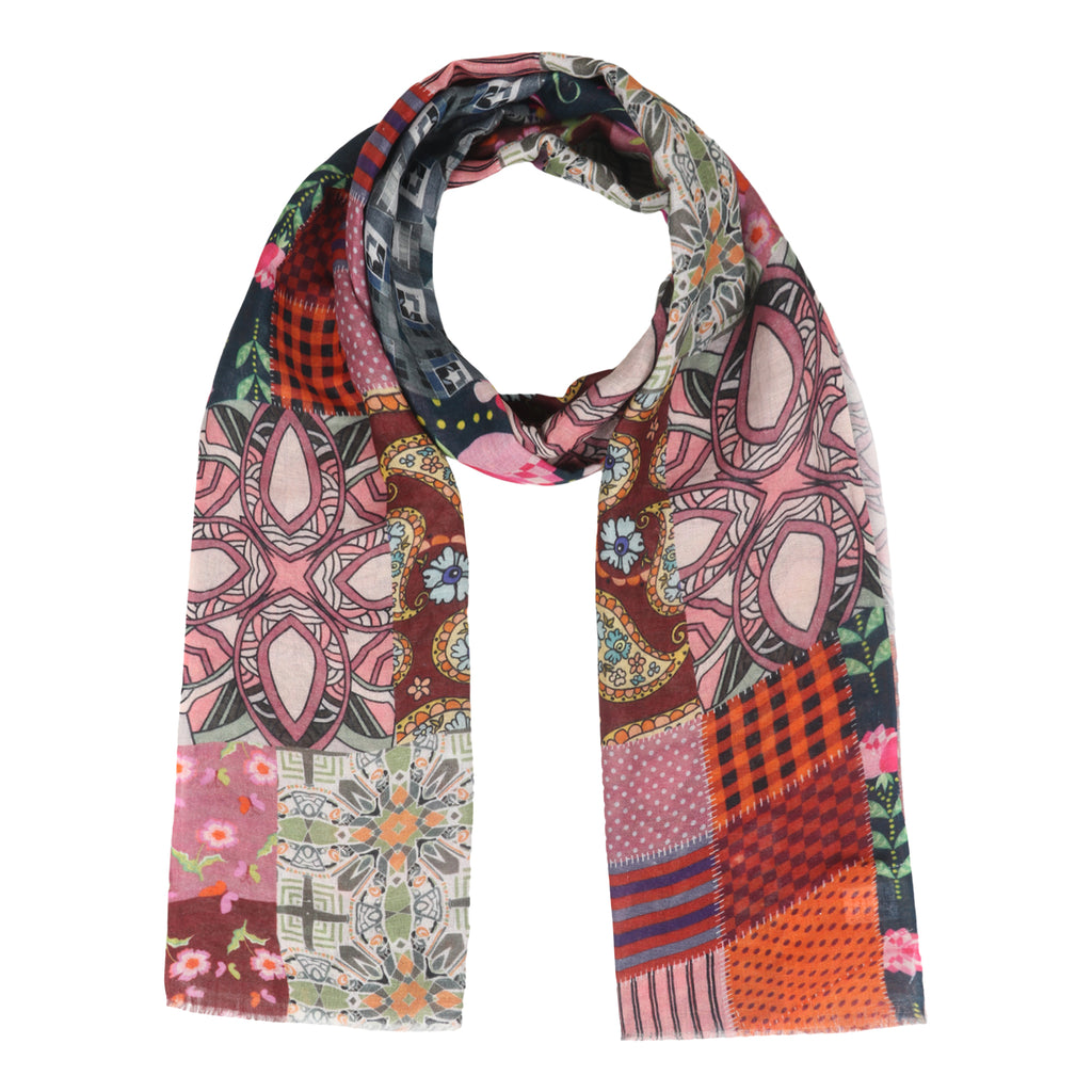 Linen Screen Printed Stole - Patchwork