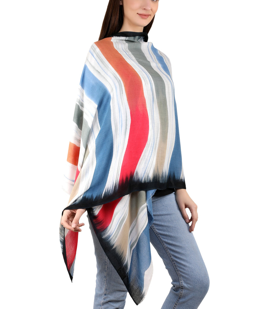 Bamboo Silk Brush Painted Stole -Cabana Stripes