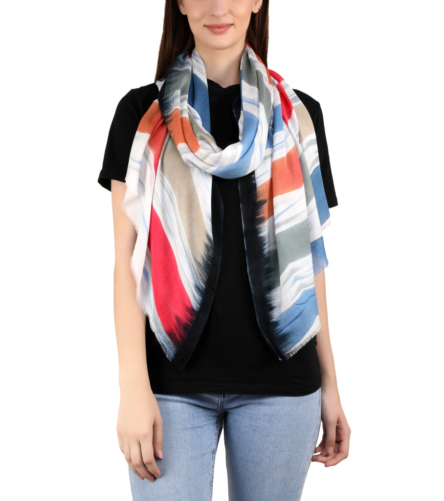 Bamboo Silk Brush Painted Stole -Cabana Stripes