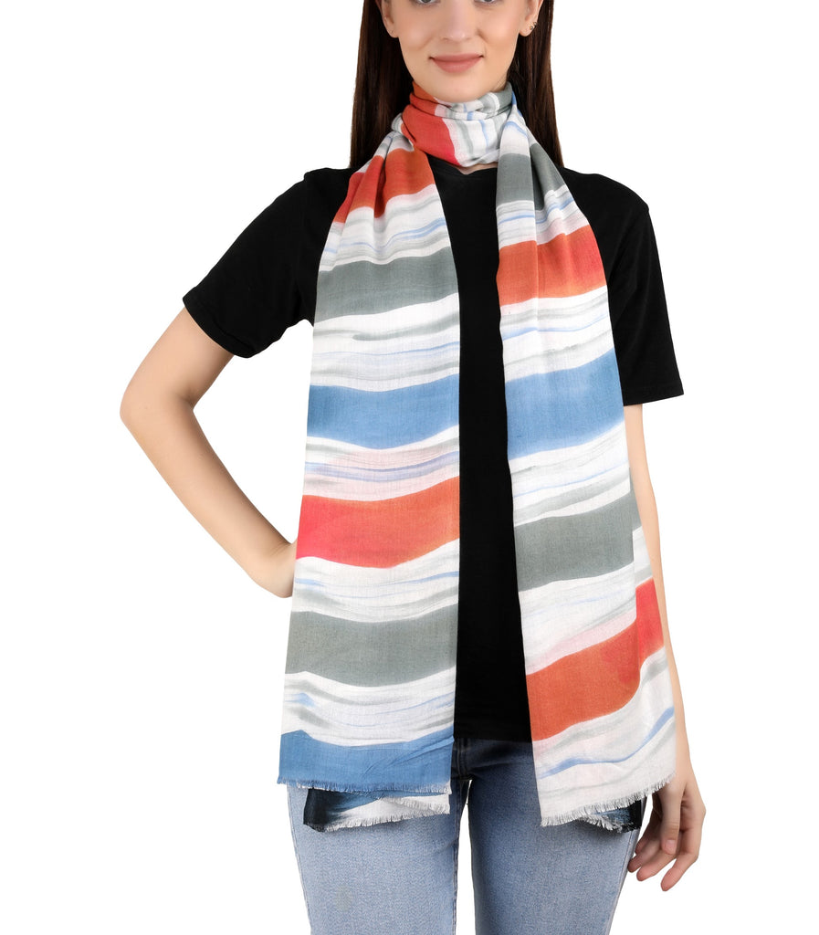 Bamboo Silk Brush Painted Stole -Cabana Stripes