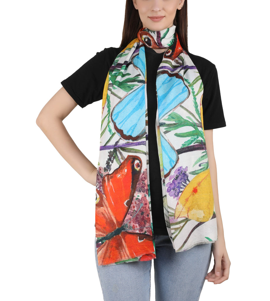 Bamboo Silk Brush Painted Stole - Farfalle