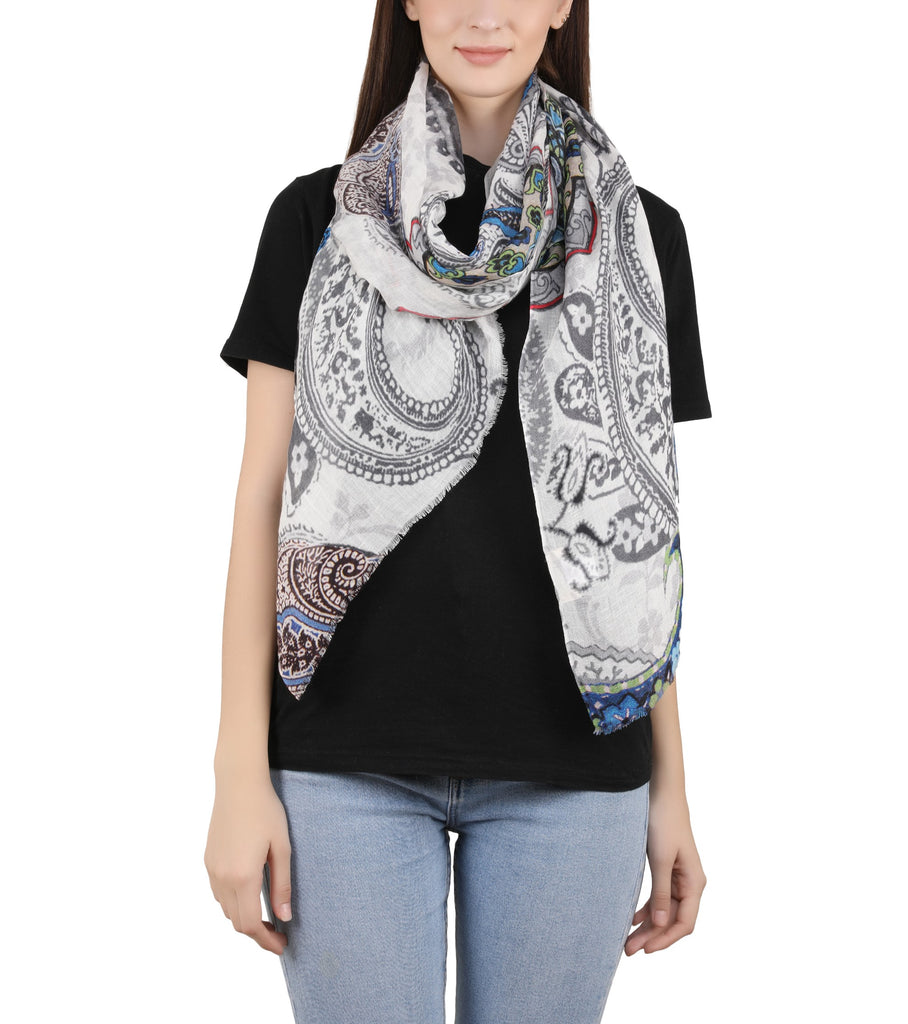 Linen Screen Printed Stole - Paisley