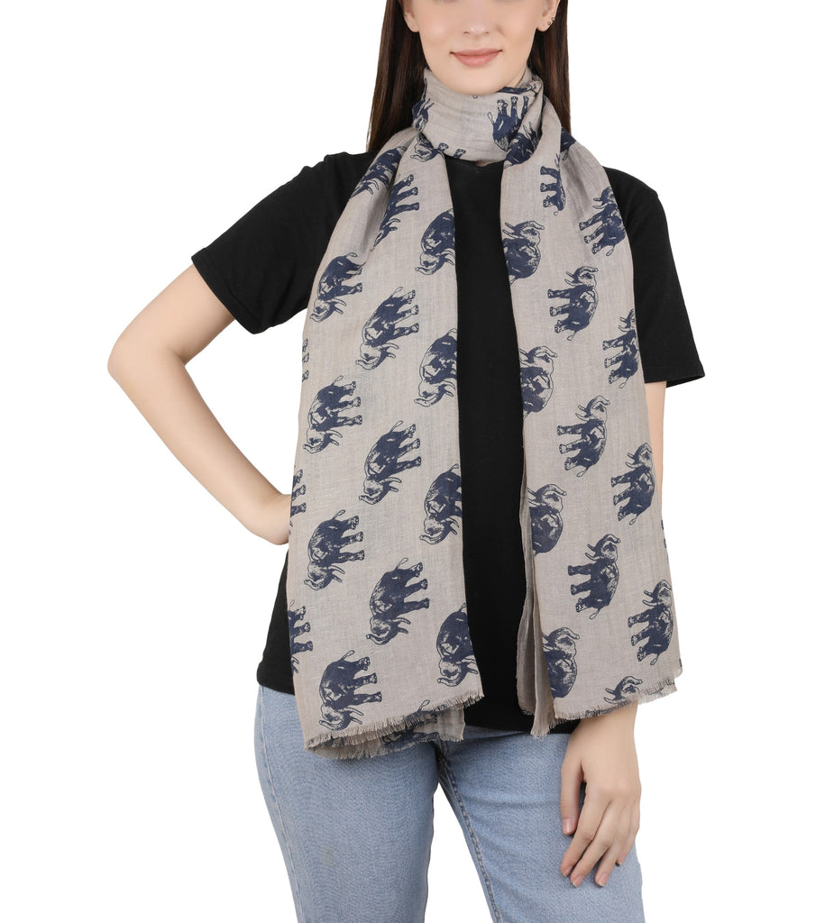 Linen Screen Printed Stole - Hathi